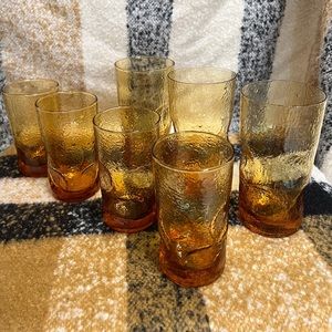 Vintage amber glassware 3 tall glasses and 4 short glasses